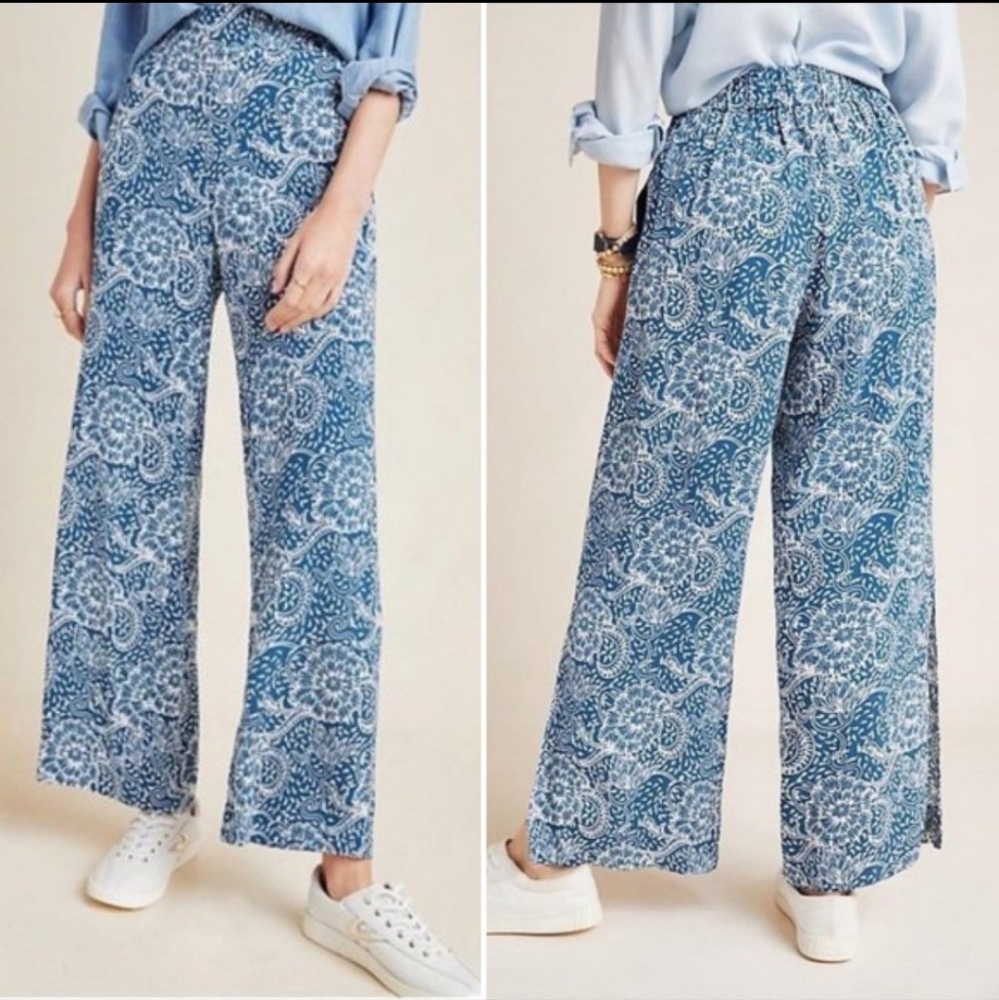 ANTHROPOLOGIE MAEVE FLORAL WIDE SPLIT LEG  P SIDE POCKETS ELASTIC WAISTB…